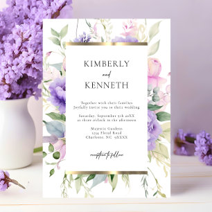Elegant Purple Lavender Pink Floral Wedding Invitation