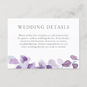 Elegant Purple Leaf Wedding Details Reception Enclosure Card