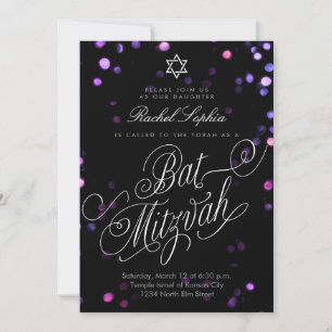 Elegant Purple Lights Bat Mizvah Invitations