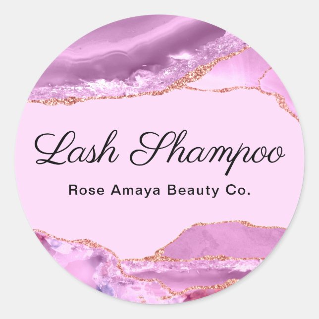 Elegant Purple Lilac Agate Marble Lash Cleanser Classic Round Sticker (Front)