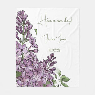 Elegant Purple Lilac Botanical Floral Cozy Fleece Blanket