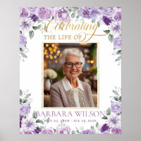 Elegant Purple Lilac Floral Photo Funeral Memorial