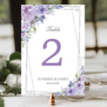 Elegant Purple Lilac Floral Silver Wedding Bridal Table Number<br><div class="desc">Personalize this lovely wedding / bridal shower / anniversary/ birthday table number card easily and quickly,  simply press the customize it button to further re-arrange and format the style and placement of the text.  Matching items available in store!  (c) The Happy Cat Studio</div>