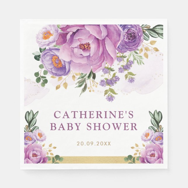 Elegant Purple Lilac Flowers Greenery Baby Shower Napkin (Front)
