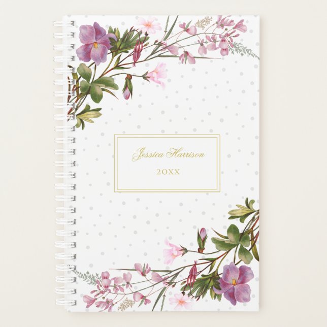 Elegant Purple Lilac Pink Bouquet Vintage Chic Planner (Front)