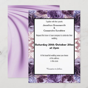 ELEGANT PURPLE LILAC SATIN FLORAL WEDDING INVITATION