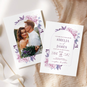 Elegant Purple Lilac Watercolor Photo Arch Invitation