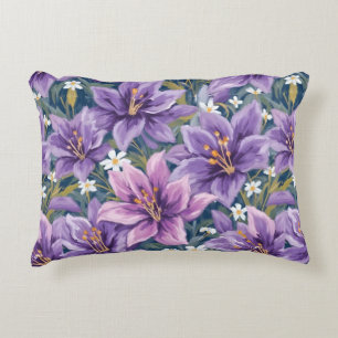 Elegant Purple Lily Floral Oil Painting Accent Pillow