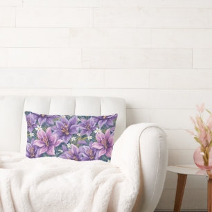 Elegant Purple Lily Floral Oil Painting Lumbar Pillow