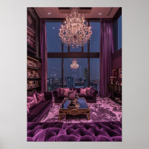 Elegant Purple Living Room Grand Chandelier Poster