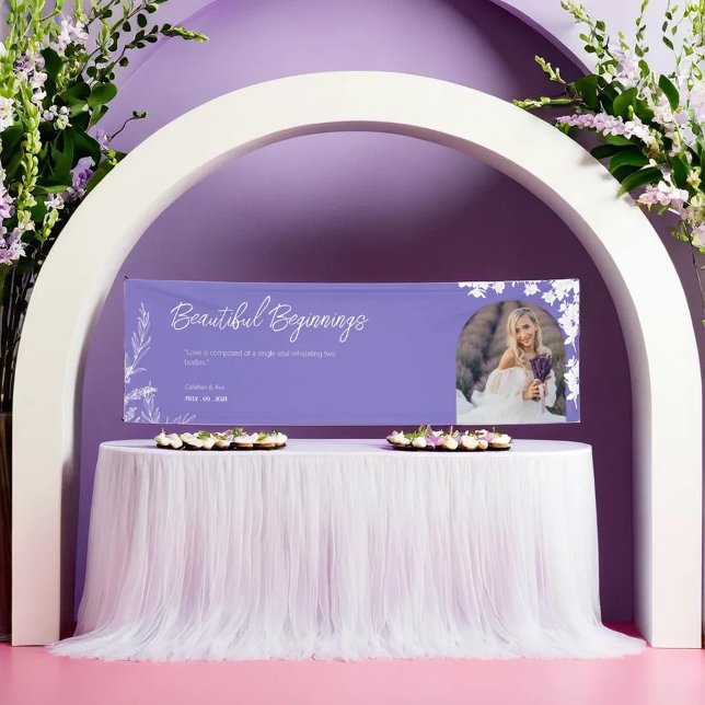 elegant purple Love Arch Wedding Design Banner (purple background with leaf design banner for every event wedding, birthday, bridal shower, and more)