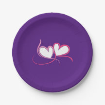 Elegant Purple Love Heart Paper Plates 