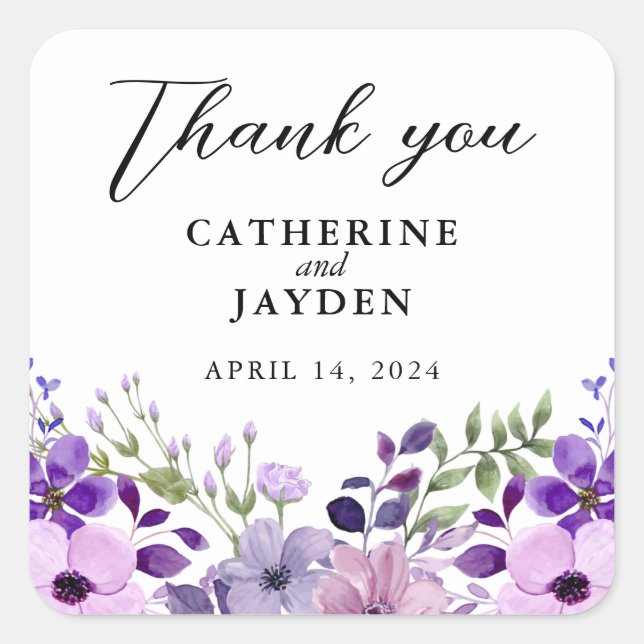 Elegant Purple Love Square Sticker (Front)