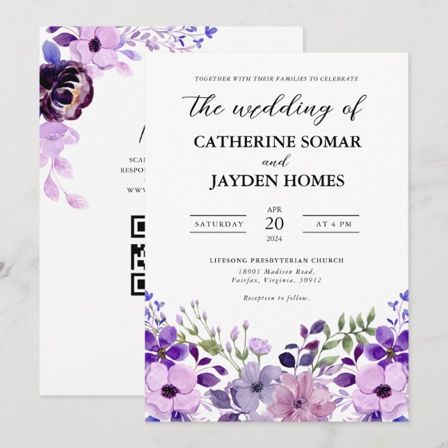 Elegant Purple Love Wedding Invitation (Front/Back)