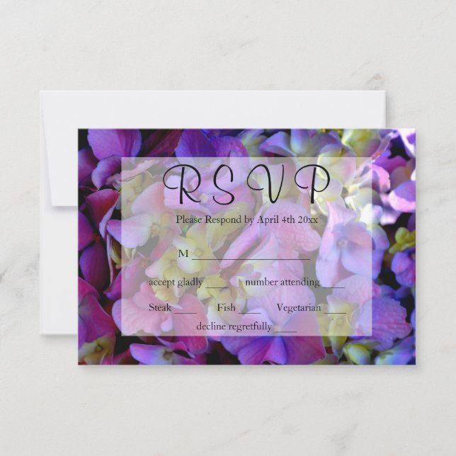 Elegant purple magenta hydrangea floral RSVP Card (Front)
