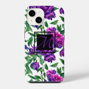 Elegant purple magenta pink watercolor peonies  iPhone 14 case