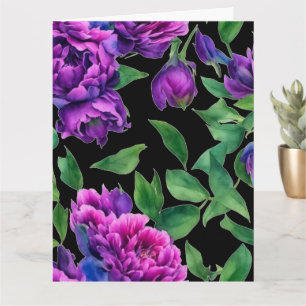 Elegant purple magenta watercolor florals flowers  card