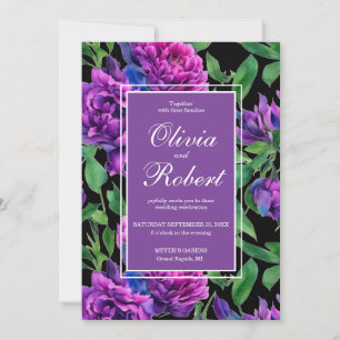 Elegant purple magenta watercolor florals flowers invitation