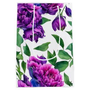 Elegant purple magenta watercolor florals flowers medium gift bag
