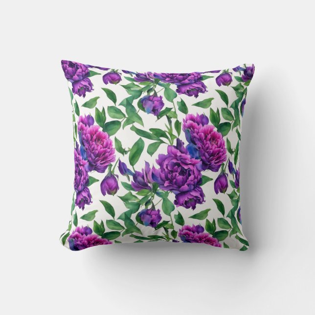 Elegant purple magenta watercolor florals flowers  throw pillow (Front)