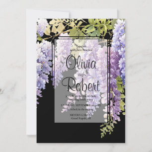 Elegant purple magenta watercolor wisteria floral invitation