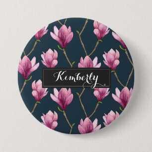 Elegant Purple Magnolia Pattern Custom 3 Inch Round Button