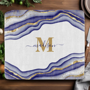 Elegant Purple Marble Agate Monogrammed Cutting Board