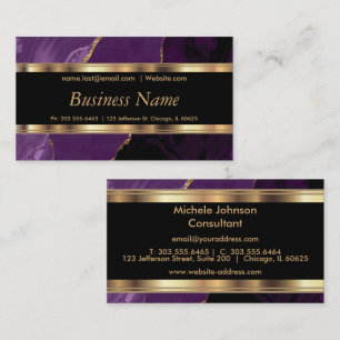 Elegant Purple Marble and Gold Business Card