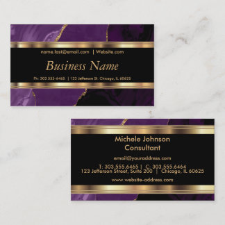 Elegant Purple Marble and Gold Business Card
