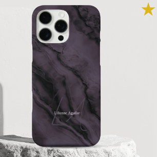 Elegant Purple Marble Custom Name Monogrammed iPhone 16 Pro Max Case
