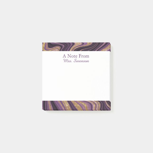 Elegant Purple Marble Personalized Sticky Notes (Front)