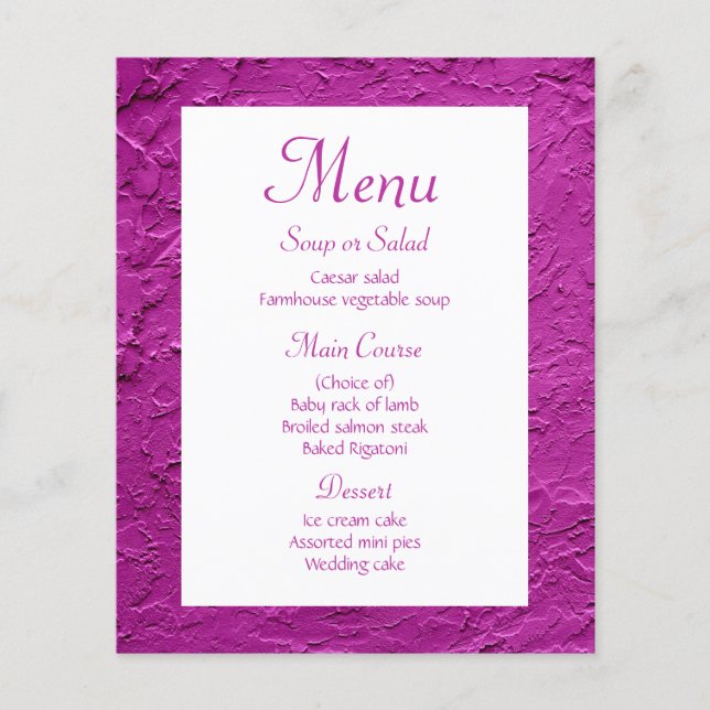 Elegant Purple Menu Wedding Stucco Modern (Front)