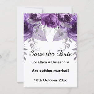 ELEGANT PURPLE METALLIC FLORAL SAVE THE DATE