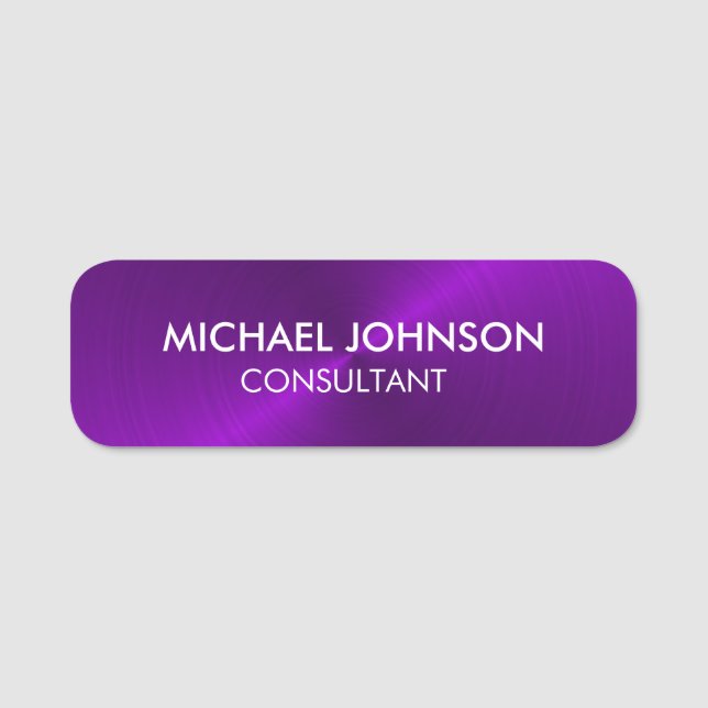 Elegant Purple Metallic Professional Business Name Tag (Front)