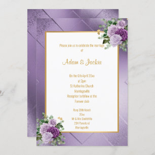 ELEGANT PURPLE METALLIC ROSE EUCALYPTUS WEDDING INVITATION
