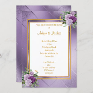 ELEGANT PURPLE METALLIC ROSE EUCALYPTUS WEDDING INVITATION