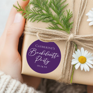 Elegant Purple Minimalist Bachelorette Party Classic Round Sticker