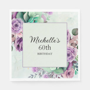Elegant Purple Mint Green Floral 60th Birthday  Napkin
