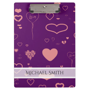 Elegant Purple Modern Heart Pattern #2 Clipboard