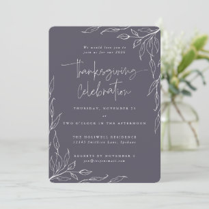 Elegant Purple Modern Leaf Motif Thanksgiving Invitation