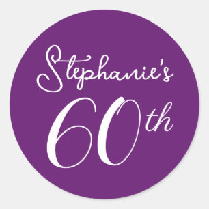 Elegant Purple Monogram 60th Birthday Party Classic Round Sticker