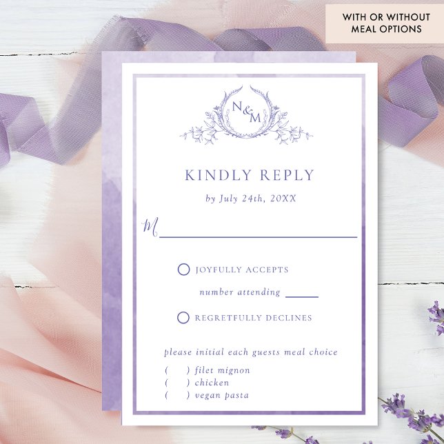 Elegant Purple Monogram and Watercolor RSVP (Creator Uploaded)