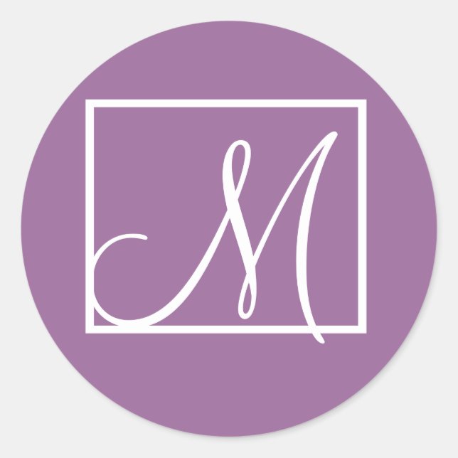 Elegant Purple Monogram Initial Wedding Sticker (Front)