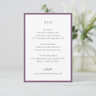 Elegant Purple Monogram Modern Wedding Enclosure Card