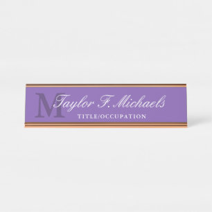 Elegant Purple Monogram & Name Desk Name Plate