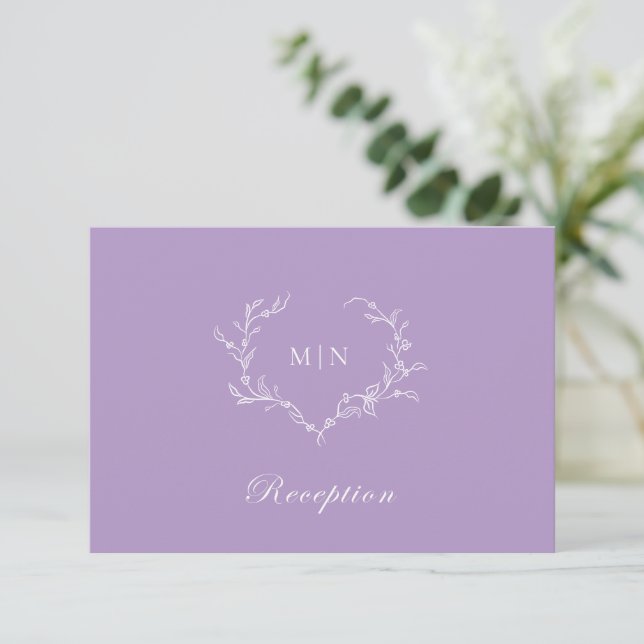 Elegant Purple Monogram Reception Wedding  Enclosure Card (Standing Front)
