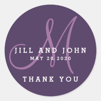 Elegant Purple Monogram Wedding Favour Sticker