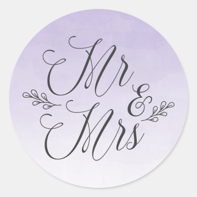 Elegant Purple Ombre Watercolor | Wedding Stickers (Front)