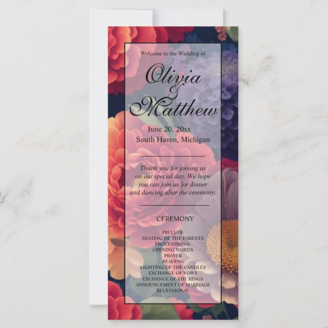 Elegant purple orange watercolor floral program (Front)