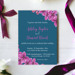 Elegant Purple Orchid Flower Blue Floral Wedding Invitation